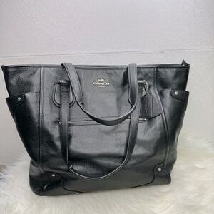 Coach Mickie Pebbled Leather Tote Bag Black